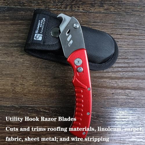 Utility Knife/Box Cutter/Electrician knife/Carpet knife Folding with Safe Lock-Back+Nylon Pouch+10 Extra SK5 Replacement Blades+10 Utility Hook Razor Blades Red