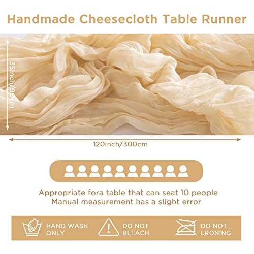 joybest 6 Pcs Beige Cheesecloth Table Runner, 10 FT Boho Gauze Table Runner Rustic Romantic Sheer Runner for Wedding Party Bridal Birthday Baby Shower Table Decorations