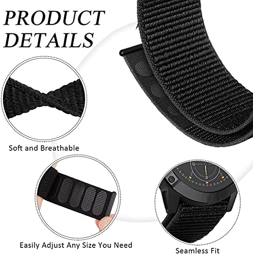 Olytop Fenix 7/Fenix 6 Pro/Fenix 5/EPIX Gen 2 Watch Bands, 22mm Hook & Loop Quick Dry Nylon Sport Wristband Replacement Strap for Garmin Fenix 6/Sapphire Solar/5 Plus/Instinct, Black