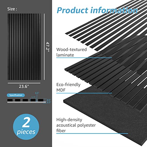 Art3d 2 Wood Slat Acoustic Panels for Wall and Ceiling - 3D Fluted Sound Absorbing Panel with Wood Finish - White Elm