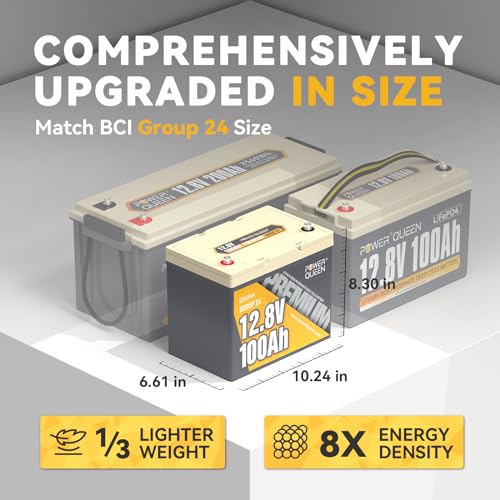 Power Queen 2PACK 12V 100Ah Group 24 LiFePO4 Battery, 1280Wh Lithium Battery with 100A BMS,Grade A Battery Cell, Perfect for Trailer RV, Marine, Solar Power System