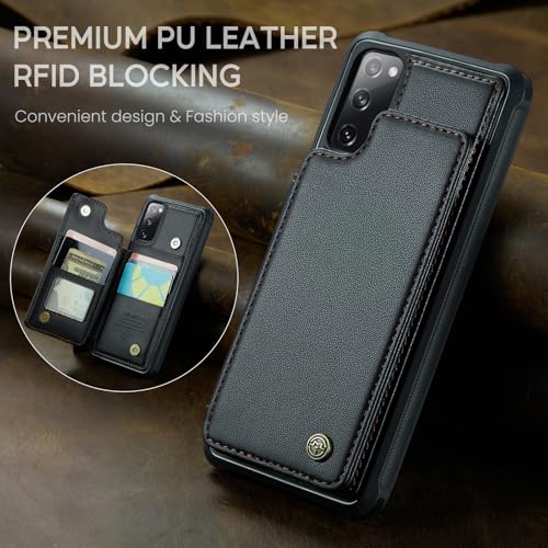 Vinich for Samsung Galaxy S20 FE Wallet Case with Card Holder, RFID Blocking Credit Slots Kickstand Shockproof Phone Cover for Women Men, Black