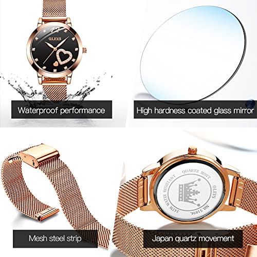 OLEVS Womens Watch Gifts Bracelet Set Rose Gold for Lady Female Business Dress Diamond Ladies Watch Casual Analog Waterproof Luminous Two Tone Wrist Watch Silver