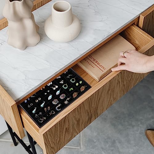 Wudygirl 7 Slots Velvet Ring Earrings Tray Storage Jewelry Showcase Display Stackable Rings Organizer Holder for Drawers, Black (Ring Tray)