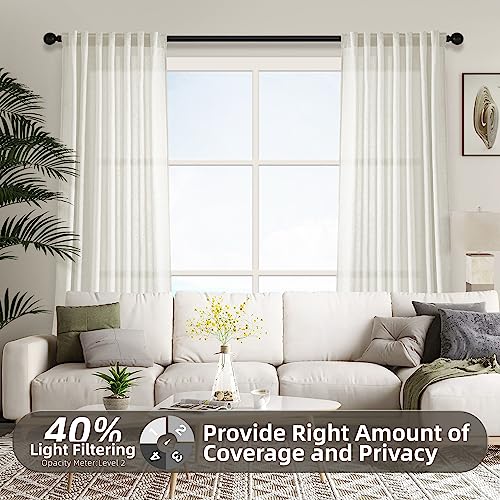 Belinna Ivory Linen Curtains 84 Inch Long Back Tab Semi Sheer Curtains for Living Room 7 Ft Light Filtering Rod Pocket Neutral Boho Cream Off White Window Curtain Drapes 84 Length 2 Panels Set