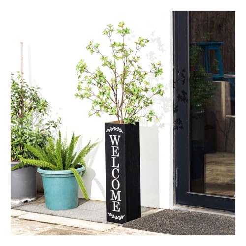 Glitzhome 30" H Wooden Rustic Welcome Porch Sign, Boxed Double Sided Rustic Home Porch Sign for Front Porch Decor, Black