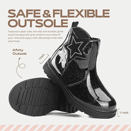TZJS Girls Ankle Boots Girl's Glitter Chelsea Boot Kids Warm Low Heel Short Booties Girl Outdoor Shoes with Side Zipper for Toddler/Little Kid(Pink,numeric_9)