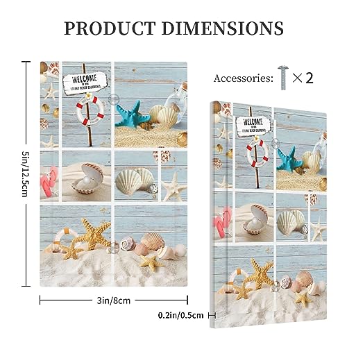 Xuejiaku Decorative Outlet Covers Beachy Starfish Seashell Blue Wood Board 4 Gang Wall Plate Quad Rocker Decora Light Switch Cover Plate Jumbo Electrical Faceplate GFCI for Barhroom Decor