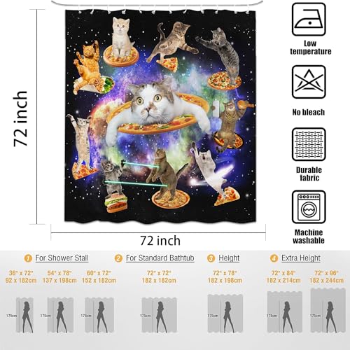 Emwnodti Cute Funny Cat Shower Curtain for Kids, Cool Fun Cute Cats Starry Sky Nebula Galaxy for Kid Bathroom Decor, Polyester Waterproof Durable Bathroom Accessory Set with 12 Hooks 72x72 inch