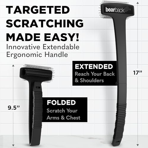 Bearback Back Scratcher for Men & Women – Long Reach Folding Handle, Skin-Safe Bristles – Extendable, Portable, Easy to Clean – Designed by a USA Small Business