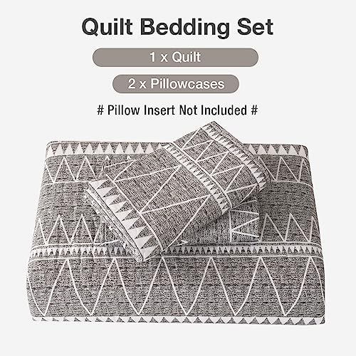 Lekesky Grey Quilt Set Queen Size, 3 Pieces (1 Quilt + 2 Pillowcases),Soft Microfiber Lightweight Reversible Bohemian Bedding Quilt for Summer(96 x 90 Inch)