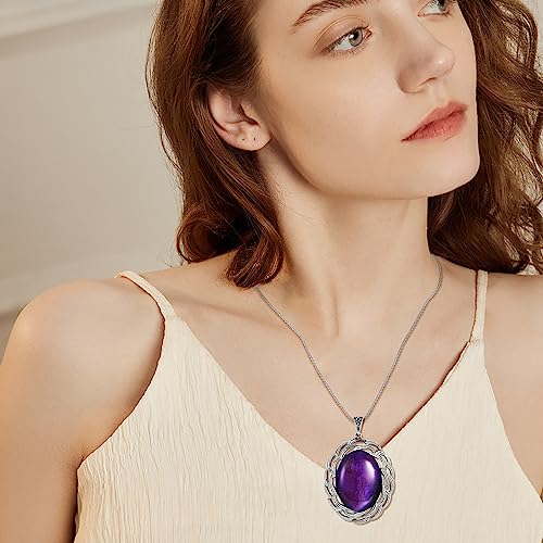 SILBAZ Amethyst Necklace Stainless Steel Oval Pendant Gemstone Healing Balancing Necklace Energy Jewelry Gift for Women