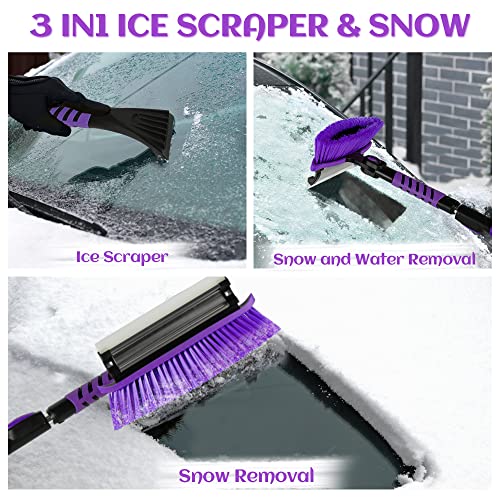 HEQIEBXK Snow Brush Car Ice Scraper - Extendable 42” Windshield Snow Broom with Foam Grip No Scratch for SUV, Truck
