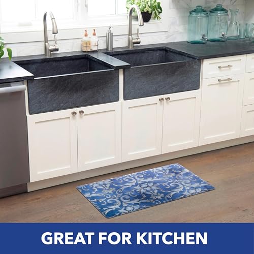 SoHome Cozy Living Anti Fatigue Mat Kitchen Mat Non Slip Stain Resistant Easy Clean 1/2 Inch Thick Kitchen Floor Mats, Damask Blue 18" x 30"