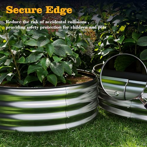 Galvanized Metal Planter Round Raised Garden Bed Kit for Gardening Outdoor,2x2x1ft Planter Grow Garden Box Raised Flower Bed,Round Galvanized Planter Outdoor Metal Fire Pit Ring