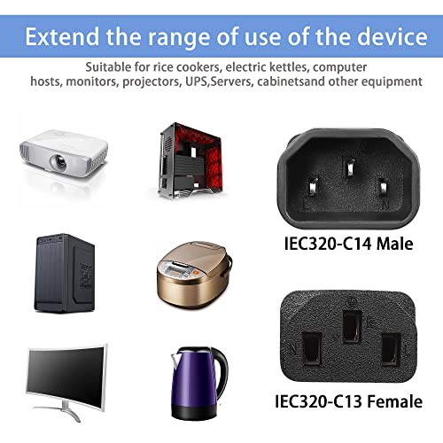 GELRHONR 1.6Ft/50cm Right Angle IEC320 C14 to Down Angle C13 PDU Power Supply Extension Cord,90 Degrees Dual Bent C14 Male to C13 Female Power Cable for Computers,LED HDTV Monitor and Scanner Etc