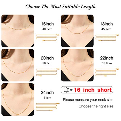 CIELTEAR 18K Gold Plated Sterling Silver Chain Necklace for Women 0.8mm Box Chain, Italian Necklace Chain, Super Strong & Thin & Long16/18/20/22/24 Inches