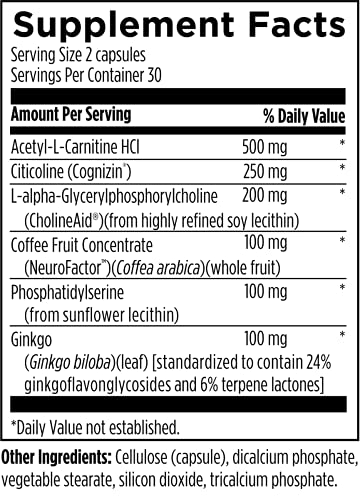 Designs for Health Brain Vitale with Cognizin Citicoline - 'Nootropic' Supplement to Help Support Cognition, Mood + Memory with GPC Choline, Ginkgo + Acetyl L Carnitine HCL (60 Capsules)