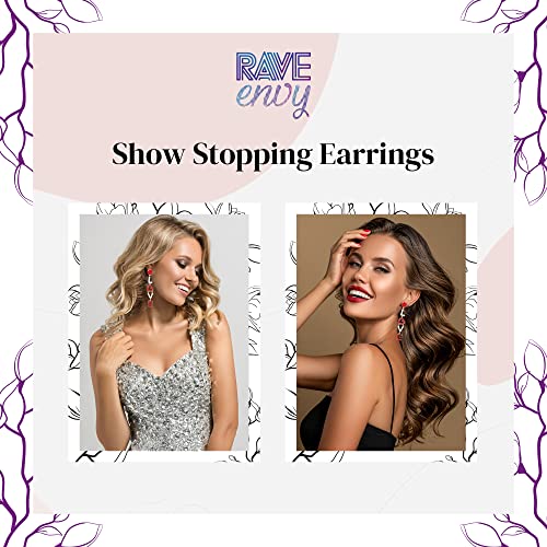 Rave Envy Heart Earrings for Women Trendy - Silver Heart Dangle Earrings with Diamond Like Look - Fashionable Statement Earrings for Womens - Perfect Heart Jewelry as Valentines, Birthday