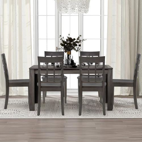 COLAMY Wooden Dining Chairs Set of 6, Ladder High Back Kitchen Side Chair, Farmhouse Armless Dining Room Chairs with Adjustable Foot Pegs, Cherry