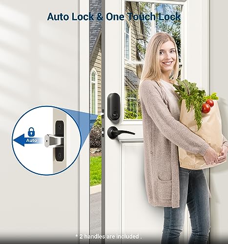 Veise Keyless Entry Door Lock with 2 Lever Handles - Electronic Keypad Deadbolt, Auto Lock, Back Lit & Easy Installation Design, Front Door Handle Sets, Matte Black