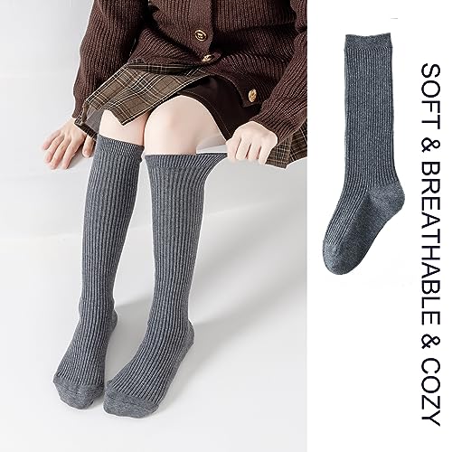 EPEIUS Toddler Girls Knee High Socks Seamless Cotton School Uniform Socks Ribbed Knee Highs Kids Boy White Long Socks 3-5 Years Assorted 5 Pack S