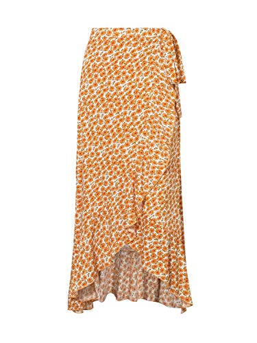 BerryGo Women's Boho Floral Wrap Maxi Skirt Sarong Coverups High Waisted Long Skirt with Slit Orange-S