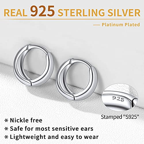 ChicSilver 925 Sterling Silver Small Chunky Hoop Earrings Hypoallergenic Wide Rounded Thick Tube Hoop Earrings White Gold Plated Silver Huggie Hoop Earrings for Women 8MM