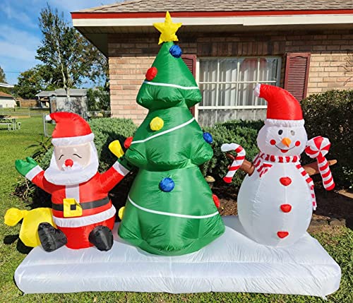 7FT Long Inflatable Christmas Yard Decoration Set with Snowman and Santa Outdoor Indoor Blow-Up Xmas Decor with LED Lights for Patio Lawn