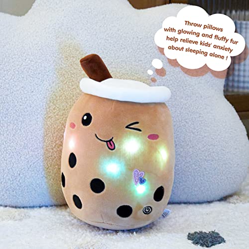 Athoinsu Light Up Boba Milk Tea Plush Pillow,10''Kawaii Chocolate Bubble Stuffed Animal Toy with LED Lights,Birthday Christmas Holiday Valentines Gifts for Kids,Girls,Boys