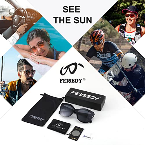 FEISEDY Cat Eye Sunglasses Polarized for Women Men,Rimless Mirrored Sunglasses, Oversized, Trendy Retro Sun Glasses B2796 Bright Black/Black Gray