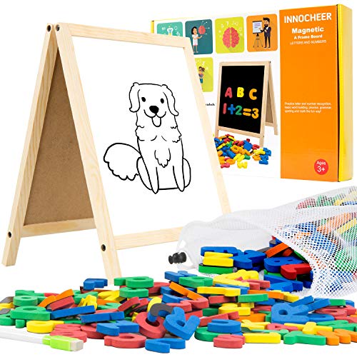 INNOCHEER Magnetic Letters and Numbers for Toddlers, Magnetic Board for Kids, ABC Alphabet Magnets, Educational Dry Erase Board - Whiteboard & Chalkboard for Toddlers 1-3 for Writing & Drawing