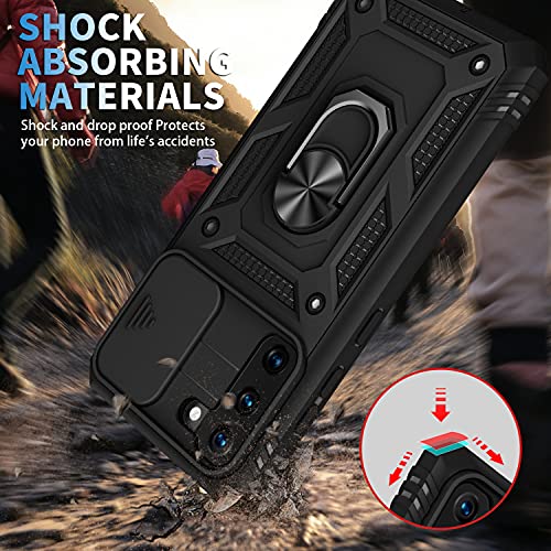 PASNEW for S21 5G Case with Kickstand & Camera Cover Slide & Charge Port Dust Plug,Military Rugged Heavy Duty Full Body Shockproof Protection Hard Shell for Samsung Galaxy S21,6.2 inch,Black