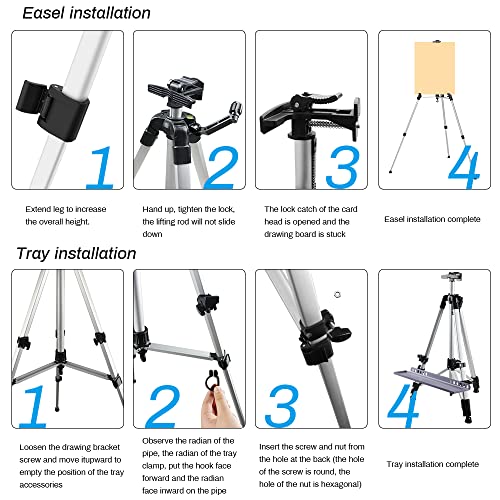 RRFTOK 61lnches Panting Easel Stand,Metal Artist Easel Stand Tripod Adjustable Easel for Painting Canvases Height from 21 to 61Inches,Art Easel for Display with Paintbrush Tray(Black).