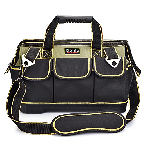 Tool Bag, Ounic 17 Inch Large Tool Bag Heavy Duty With Wide Mouth and Waterproof Strong Molded Base, Heavy Duty Tool Bag Organizer with Adjustable Shoulder Strap Specially Designed for Various Tools