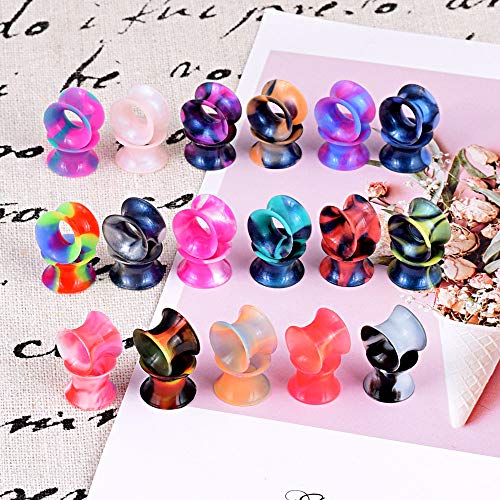YOFANST 56pcs Colorful Silicone Ear Gauges Double Flared Ear Tunnels Set Stretchers Expander Ear Piercing Jewelry 16mm