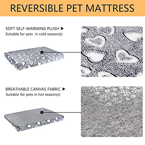 VANKEAN Reversible Cool and Warm Dog Bed Mat for Crates - Stylish Pad With Waterproof Inner Linings and Removable Machine Washable Cover, Firm Support for Small to XX-Large Dogs, Grey