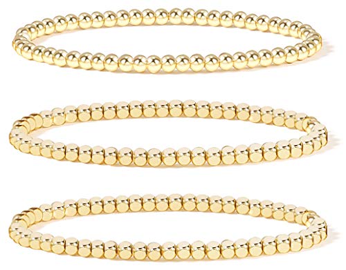 Badu Gold Bracelet stack for Women Gold Plated Beaded Bracelets Gold Stretch Bead Ball Bracelet stack Set Adjustable Jewelry