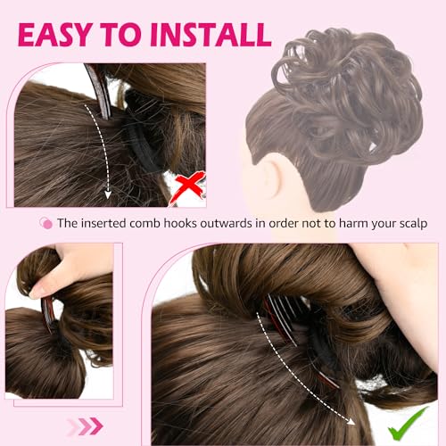 UAmy hair Bun Hairpiece Black Brown Hair Fully Short Drawstring Ponytail Bun with Comb Clip Synthtic Chignon Updo Hair Bun for Women Daily Party Use