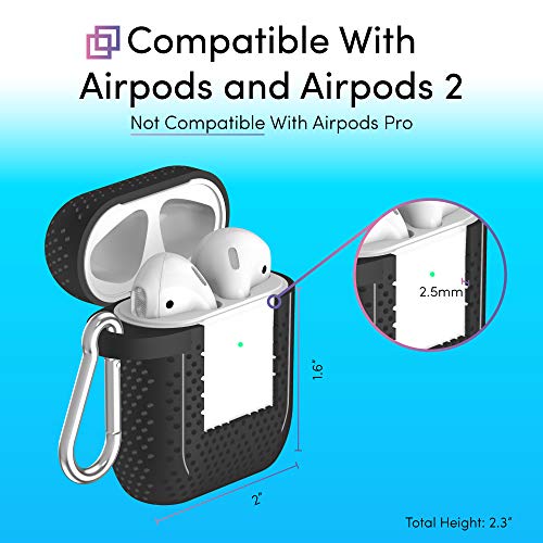 TALK WORKS AirPods Case Cover with Keychain - Protective Hard Silicone Skin for AirPods Keychain Case Clip Carabiner Wireless Charging Compatible with Apple Air Pod Carrying Case Series 1 & 2-Black