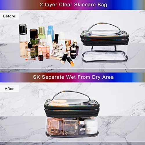 Lermende Clear Makeup Bag, 2 Layer, Water-Resistant, Large, Portable, Transparent, Travel, Women and Girl