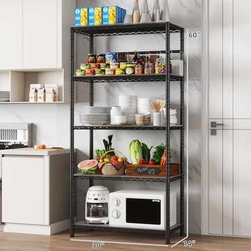 EZPEAKS 2 Pack Shelving - 5 Tier Storage Shelves, Metal Shelves Adjustable 30''W x 14''D x 47''H Garage Storage Shelves 150 LBS Loading Capacity Shelving Units with Liner Wire Rack