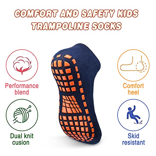 ELUTONG Trampoline Socks for Kids with Grips Non Slip 6 Pairs Bounce House Grip Socks for Kid Boys Girls (2-13 Years)
