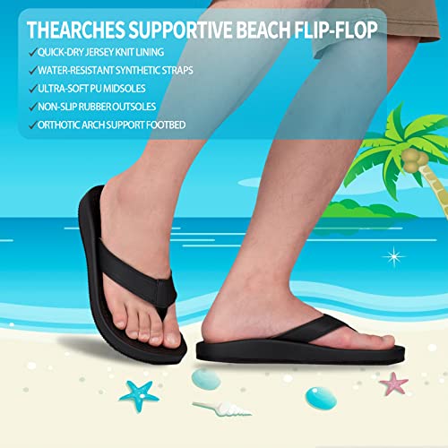 Thearches Men's Beach Sandals Flip Flop, Quick-Dry Arch Support Flip Flops Slides, Orthotic Supportive Sandal for Plantar Fasciitis, Flat Feet, Heel Pain All-Day Comfort Walk