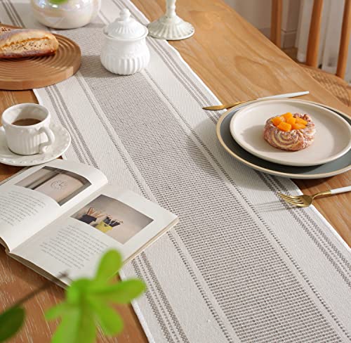 Caflife Boho Table Runner Natural Stripe for Modern Farmhouse Coffee Table Decor, Rustic Woven Runner with Handcrafted Tassels for Home Dining Table décor 13 x 60 Inch Long