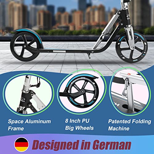 HUDORA Scooter for Kids with 80Six Helmet Bundle, Blue Wheels, Ages 8+
