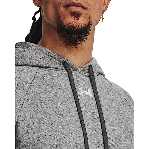 Under Armour Men's Rival Fleece Hoodie, (025) Castlerock Light Heather / / White, Large