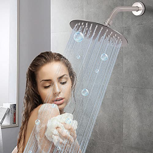 HarJue Shower Arm with Flange and Teflon Tape, Wall Mounted Shower Pipe Arm 304 Stainless Steel Extension Arm for Fixed Shower Head & Handheld Showerhead (6 Inch, Brushed Nickel)