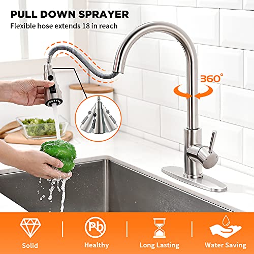 Brushed Nickel Kitchen Faucets with Pull Down Sprayer Kitchen Sink Faucet with Pull Out Sprayer Single Hole Deck Mount Single Handle Stainless Steel Grifos De Cocina 866068SN