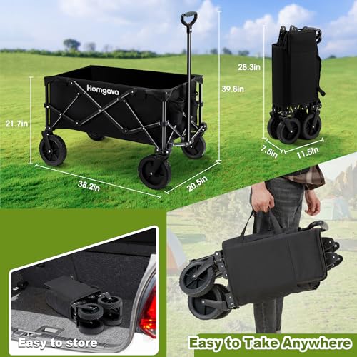 Collapsible Folding Wagon Cart,Heavy Duty Garden Cart with All Terrain Wheels,Portable Large Capacity Utility Wagon Cart for Camping Fishing Sports Shopping, Black
